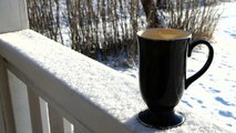 Snow, Ice, Sunny Day: Cup of Hot Coffee Outside in the Cold [Winter Video]