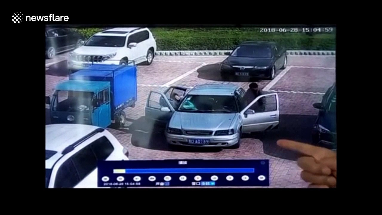 Man tries to put out car fire by blowing on it