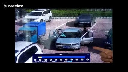 Man tries to put out car fire by blowing on it