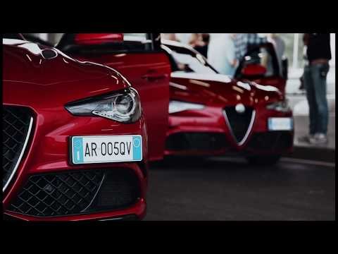 Alfa Romeo Giulia and the Ferrari Team's three champion drivers La Meccanica Delle Emozioni in a v