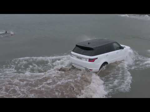 Challenge accepted - New Range Rover Sport conquers land and sea in unique point to point - Drone