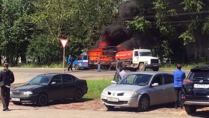 Burning Truck Extinguished with Contents of Sewage Machine