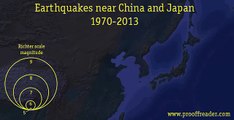 Animated map of earthquakes near China and Japan, 1970-2013