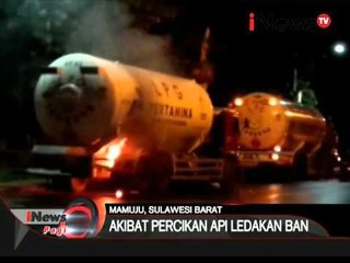 Mobil tanki bermuatan gas elpiji ludes terbakar akibat percikan api dledakan ban - iNews Pagi 07/03