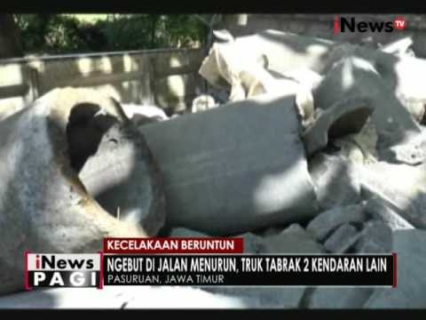 Melaju dengan kecepatan tinggi di turunan, sebuah truk tabrak 3 mobil - iNews Pagi 21/09