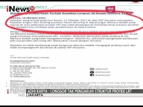 Adhi Karya: Longsor di Depan Menara Saidah Tidak Pengaruhi Struktur Proyek LRT - iNews Pagi 14/10