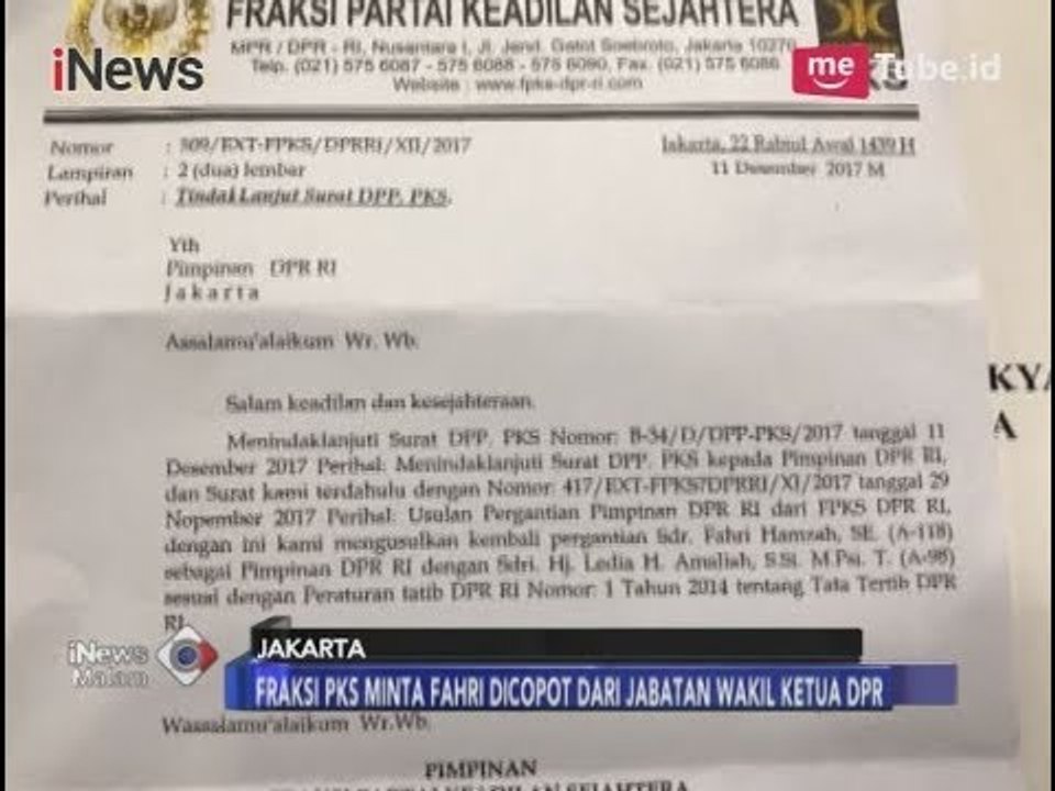 Fraksi PKS Minta Fahri Hamzah Dicopot dari Wakil Ketua DPR - iNews Malam 12/12