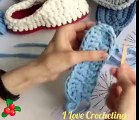 Crochet. We Make Out the Sole of Children's Slippers Crocheted. Thick Yarn
