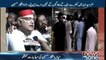 Former Information Minister Mian Iftikhar Hussain talking to media at the spot