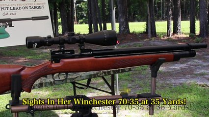 Airgun Angie Sights in Her Winchester 70-35 Big Bore PCP!