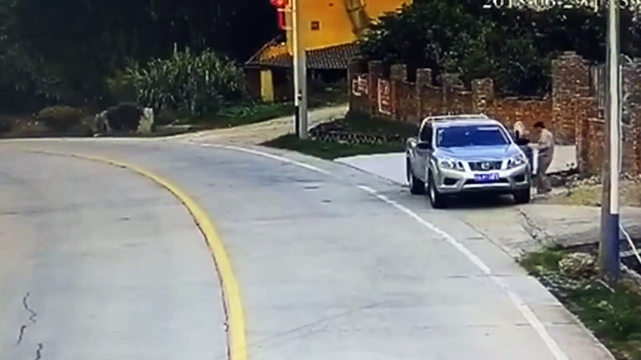 Two Tires Fall Off A Moving Truck and DESTROY This Parked Car...!!!Man unbelievable escape without injury..!!!!