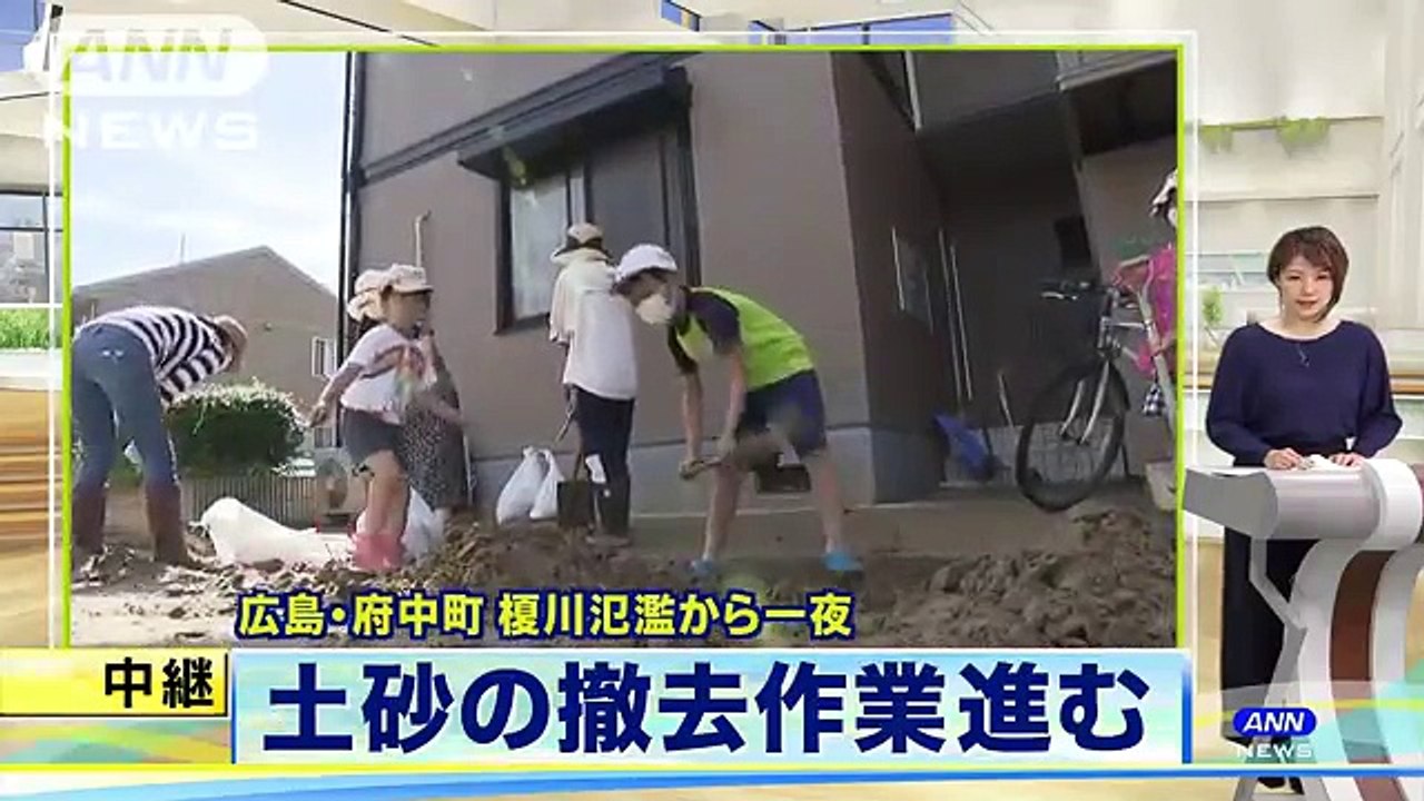 榎川氾濫から一夜　土砂の撤去進む　広島・府中町(18-07-11)