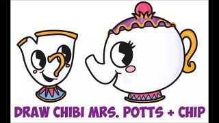 How to Draw Chip and Mrs. Potts from Beauty and the Beast Easy Step by Step for Kids Cute Chibi
