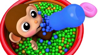 Learn Colors with Little Baby Monkey Baby Milk Bottle Bath Time Finger Song for Kid Children
