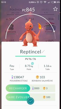 Pokemon go evolution charmander to charizard - salameche vers dracaufeu 1445