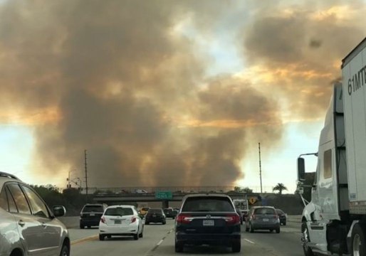 Huge Plume of Smoke Rises Over Freeway Amid Brush Fire in Irwindale, California