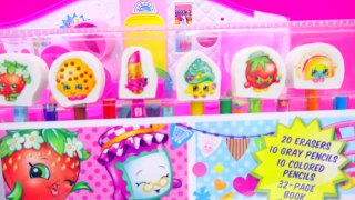 Shopkins Doodling Fun Art Color Book, Coloring Pencils, Erasers Set Unboxing Video Cookieswirlc