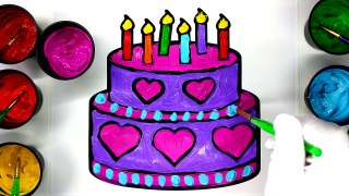 coloring birthday cake and butterfly coloring pages with painting, children learn to color and paint