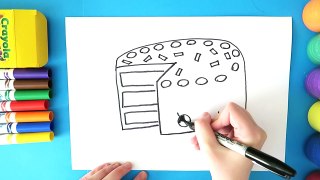 How to draw and color a Rainbow Cake - Kids coloring page