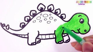 How to Draw Dinosaur Coloring Pages | Video for Kids Learning Colors with Colored Marker