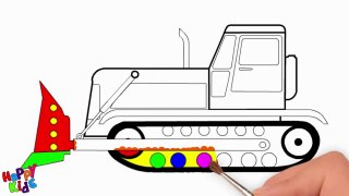 How to Draw Bulldozer Toy. Construction Vehicle Coloring Book Page for Kids and Toddlers