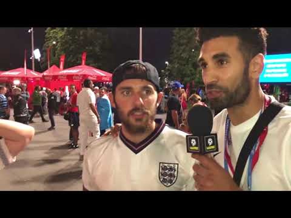 Hugh Wizzy with the fans after England lose to Croatia