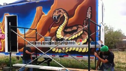 Drew Brophy Paints A 53' Flaming Pig Mural on a Tractor Trailer in Salt Lake City, Utah