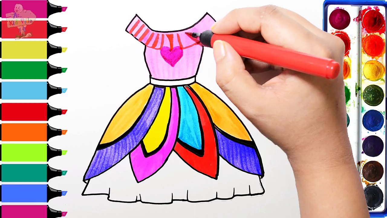 Draw Color Paint Pretty Dress Coloring Pages and Learn Colors for Kids