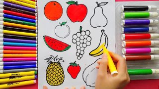 Fruits Coloring Pages for Kids : Apple, Watermelon, Banana, Grapes, Peach