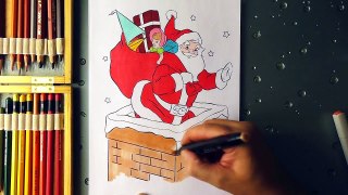 Christmas Coloring Page. How to draw Santa Claus.