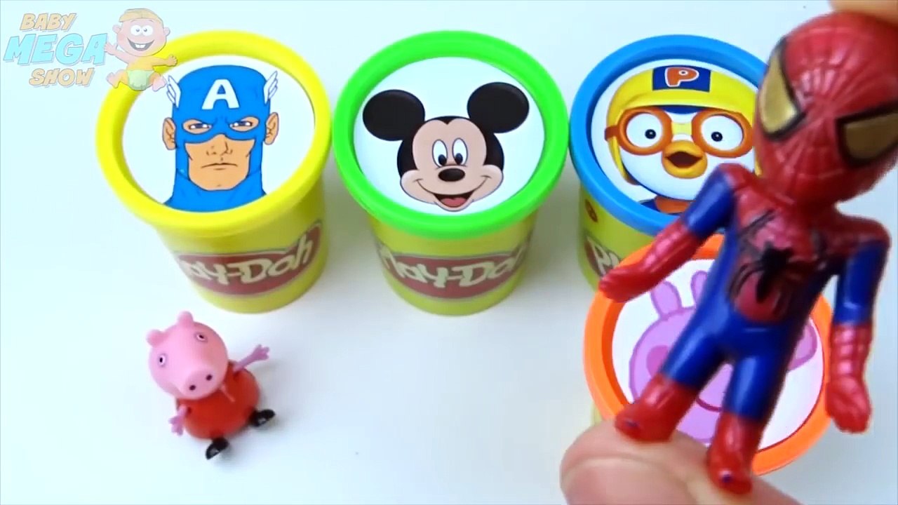 Сups Stacking Toys Play Doh Clay Spiderman Pororo Mickey Mouse Colors for Kids