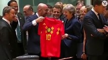 Belgium Vs England Fair Play Belgian prime minister gives Theresa May his team's shirt ahead of World Cup game