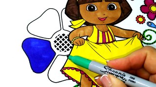 Dora the explorer and Flowers Coloring Book Pages For Kids Learn Colors For Children