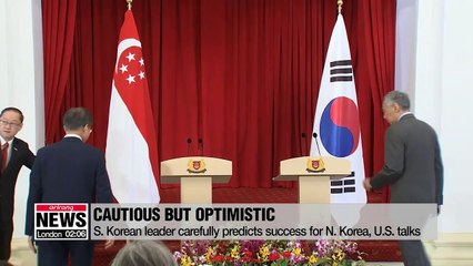 Moon carefully predicts success for N. Korea, U.S. talks during summit with Singapore
