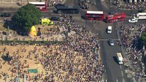 Aerials show crowds gathering at 'Trump baby' balloon