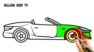Convertible car coloring pages, cabriolet car colors for kids with vehicles video, coloring video
