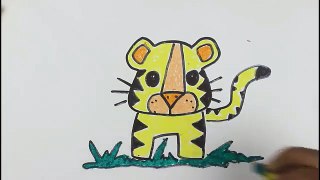 Drawing and Coloring a Cute Baby Tiger | How to Draw Wild Animals | Color Pages for Children