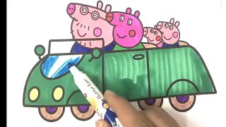 How to Draw Peppa Pig Family In Car Coloring Pages Videos for Kids
