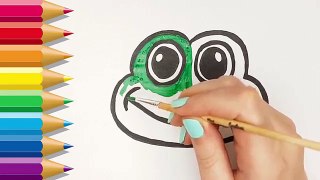 Painting Frog Face Coloring Pages with Paint | How to Draw Frog Face