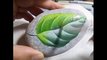Speed Painting on Natural Stone by Rock Art Attack / Ladybug On Wet Leaf