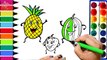 How to Draw Fruits, Pineapple, Watermelon, Strawberry Coloring Pages | Learn Colors for Kids