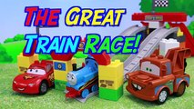 Thomas the Tank Engine Railway Race Day Mega Bloks with Disney Cars Lightning McQueen and Mater