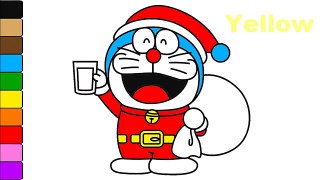Learn Colors for Kids new - Doraemon Coloring Page - Christmas Santa Doraemon