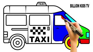 Taxi bus coloring pages, colors for kids with vehicles video, car coloring video