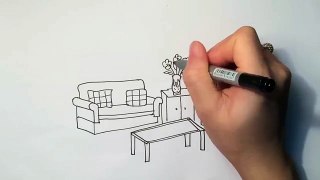 How to Draw Livingroom Coloring Pages for Kids Learn Colors with Baby
