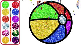 Beach Ball Drawing & Coloring with Glitters | How to Draw Beach Ball for Kids with Colored Markers