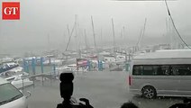 A video shows pouring rain on Monday in #Phuket. Green flags, which mean the weather is good and cruise ships are allowed to leave port, were still seen flying
