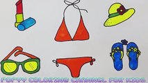 How to Draw Summer Set of Beach Accessories Coloring Pages Set for Girls Art Colours for Kids