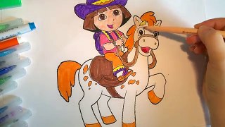 Dora The Explorer - Cowgirl on Pony ! Coloring Pages For Kids !