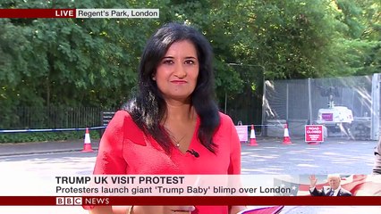 Trump in the UK- Trump blimp is up and away - BBC News